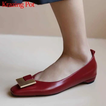 

Krazing Pot full grain leather metal fasteners square toe low heels women pumps slip on luxury design spring summer pumps L19
