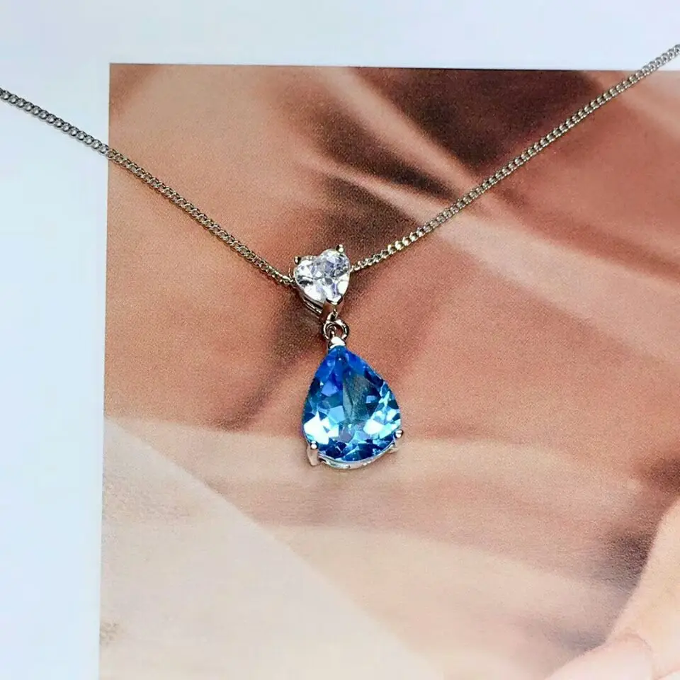 MeiBaPJ Switzerland синий Натуральный топаз; драгоценный камень капли воды кулон ожерелье 925 чистого серебра ювелирные украшения для женщин