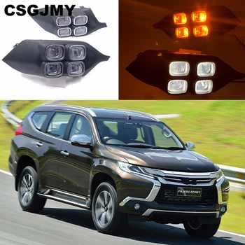 

CSGJMY 2Pcs Car LED light For Mitsubishi Pajero Sport 2016 - 2019 Daytime Running Light DRL Lamp with yellow signal fog lamp