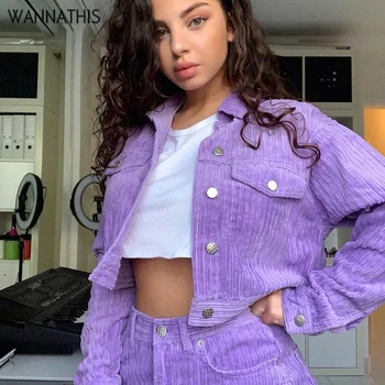 

WannaThis Purple Warm Jacket Women Winter Thick Fur Coats Fashion Corduroy Ribbed Button Turn-down Collar Jackets Outwear Green