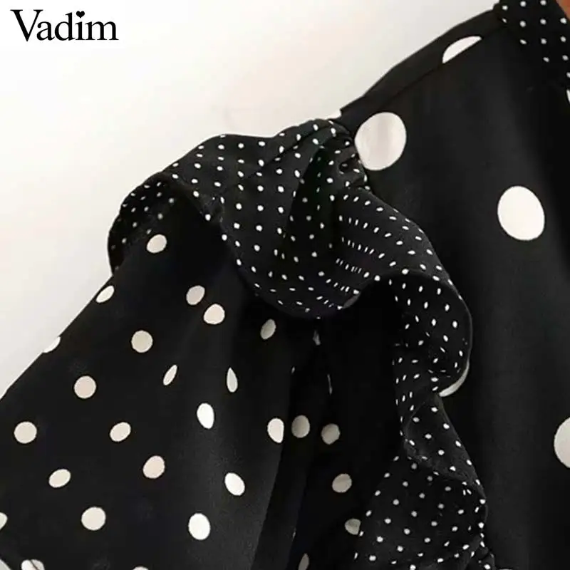 Vadim women elegant dots print mini dress ruffles elastic waist short sleeve female fashion chic dresses summer vestidos QC601