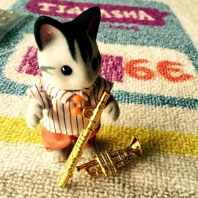 2pcs Mini Portable Trumpet Flute 1:12 Dollhouse Miniature Plastic Musical Instrument with Box Model Scene Accessories 1