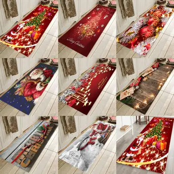 

Christmas Carpet Xmas Santa Claus Flannel Anti-slip Kitchen Bathroom Room Floor Outdoor Mat Carpet Rugs Decor Non Slip Door