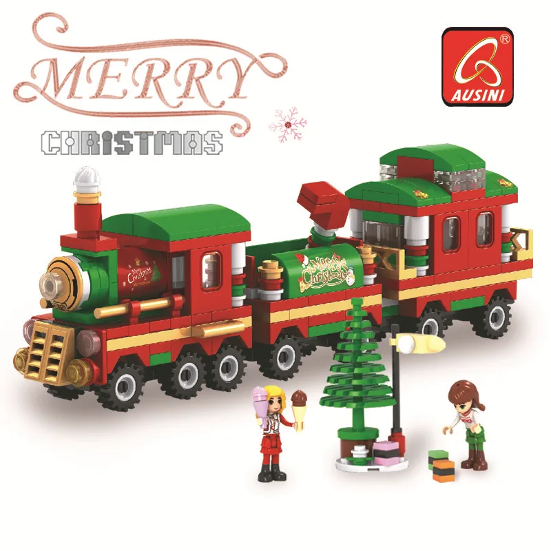 

AUSINI Masterpiece of Art Christmas Train Educational Assembled Building Blocks Environmentally Friendly Plastic DIY Small Parti