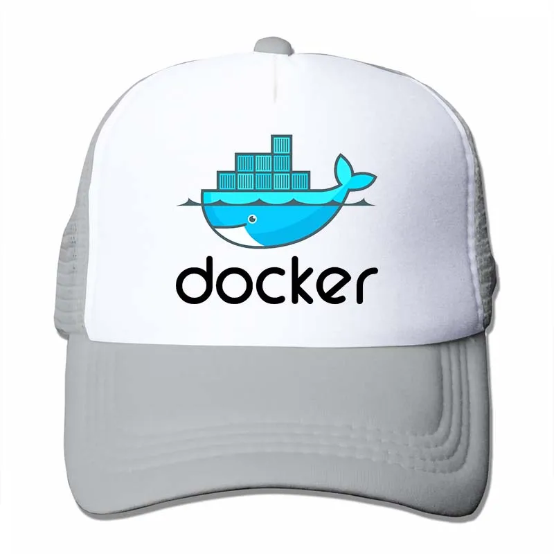 Бейсбольная кепка с логотипом docker для мужчин и женщин, Кепка-Дальнобойщик, модная Регулируемая Кепка - Color: 4-Gray