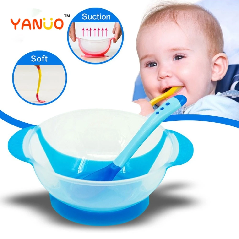 Baby Bowl Fork Tableware Dinnerware-Set Suction-Cup Spoon Learning-Dishes Safety Kids