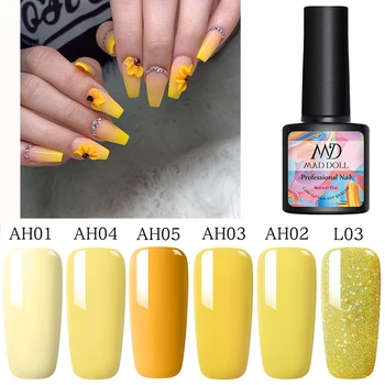 

MAD DOLL Gel Nail Polish 8ml Gel Manicures Yellow Color Polish Nail Art Design UV Soak Off UV Gel Summer Natural Nail Polish