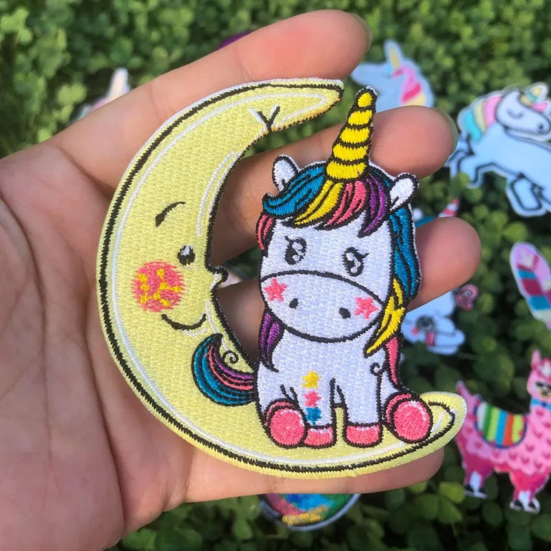 Prajna Hippie Unicorn Patches Embroidered Patches For Clothing DIY Magic Rainbow Stripes Iron On Patches For Kids Cloth Applique 