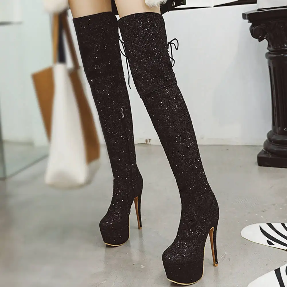 

Karinluna New Super Thin High Heels Plus Size 48 Women Party Shoes Woman Sexy Platform Bling Over The Knee Boots Female