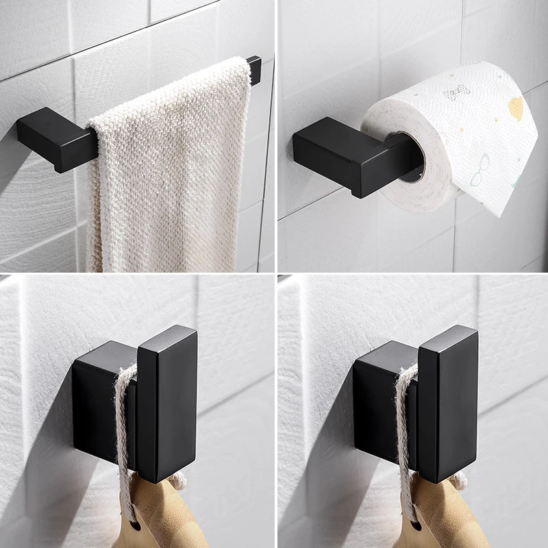 Mattschwarzer Sus304-Edelstahl Zur Wandmontage, Badezimmer-Hardware Zum Aufhängen, Inklusive Badezimmer-Handtuchhalter, Toilettenpapierhalter Und 2 Haken