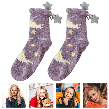 

1 Pair of Sock Comfortable Adorable Warm Soft Floor Socks Coral Fleece Socks Medium Tube Socks for Girl Female Lady