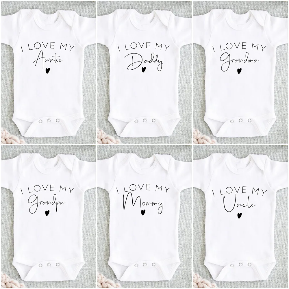 I Love My Daddy/auntie/mommy/uncle Boys Girls Newborn Baby Bodysuit Newborn Casual Round Neck Jumpsuit Funny Print Clothes