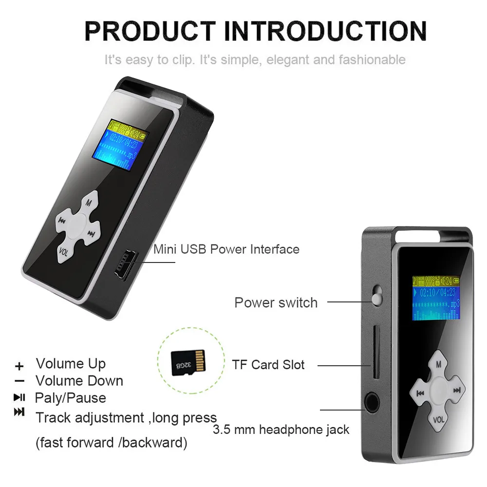 USB цифровой MP3-плеер с ЖК-экраном Поддержка Micro SD TF карты 32G зеркальный музыкальный медиа с помощью порта питания Micro USB