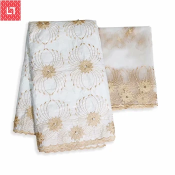 

Unique Design Bazin Riche Brode Lace Fabric With Net Blouse Gold Beaded Embroidered Guipure Basin Wedding Beads Laces Material
