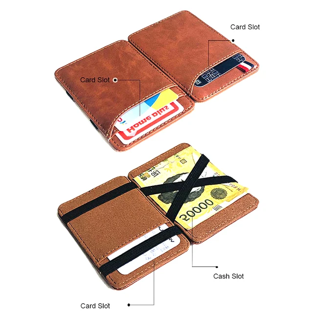 New Fashion Slim Men's Leather Magic Wallet Korea Designer Credit Card Holder Women Small Cash Clip Bilfold Man Clamps for Money 4