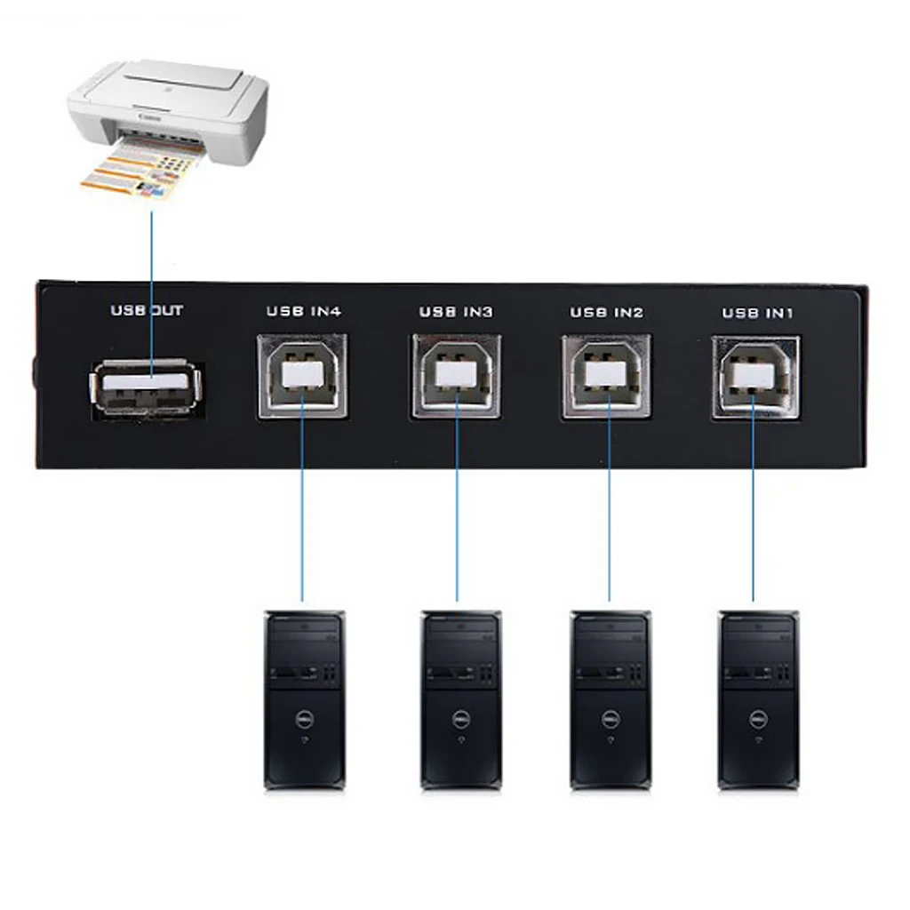 Металлический USB 2,0, 4 порта, распределительный переключатель KVM, селектор, коробка, концентратор, распределительный переключатель, адаптер для ПК, сканер, принтер