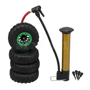 

Mxfans 4x RC1:10 Inflatable Car Tires 10Hole Black Wheel Rims Green Clip