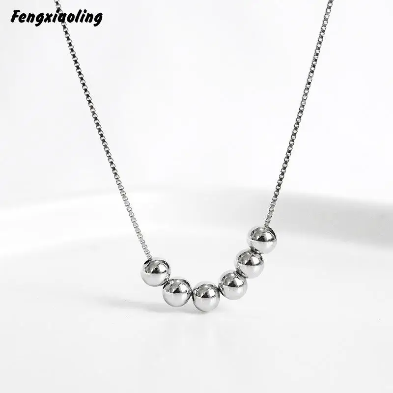 

Fengxiaoling Real 925 Sterling Silver Minimalism Multiple 4mm Round Beads Pendant Necklaces For Women Fashion Party Jewelry 2020