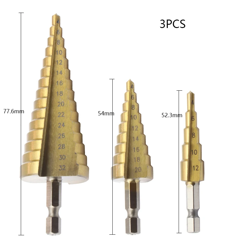 4-12 4-20 4-32 мм HSS с титановым покрытием Шаг сверло инструменты для сверления для металла высокоскоростной стальной резак для дерева конусное сверло