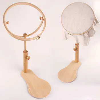 

Wooden Adjustable Embroidery Frame Tambour Standing Cross Stitch Rack with Round Embroidery Hoop