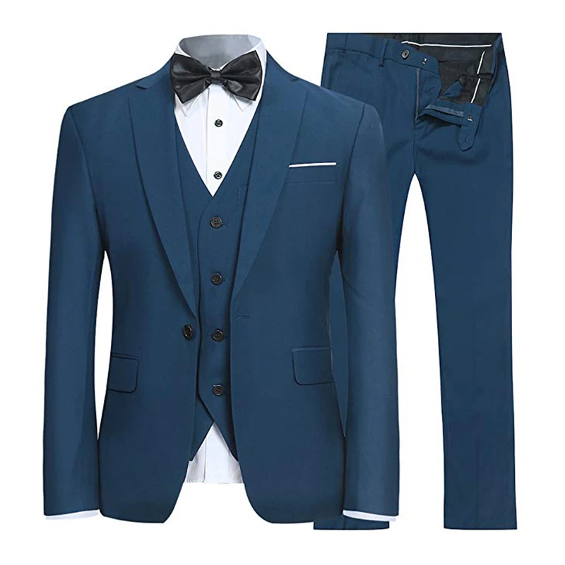 

Aqua Blue One Button Men Suit For Wedding Slim Three Pieces Suit For Business Evening Wear vestido de noiva(Jacket+Pants+Vest)