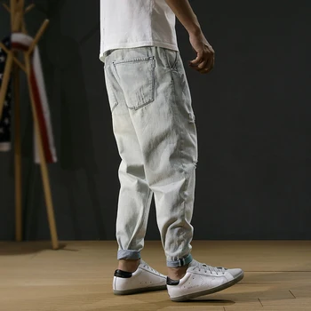 

Fashion Streetwear Men Jeans Loose Fit Retro Light Blue Spring Summer Designer Harem Jeans Men Ripped Pencil Pants Hip Hop Jeans