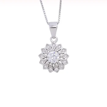 

Hollow Clove Zircon Flower Female Pendants 925 Sterling Silver Round Boho Necklaces For Women Long Chain Fashion Jewelry