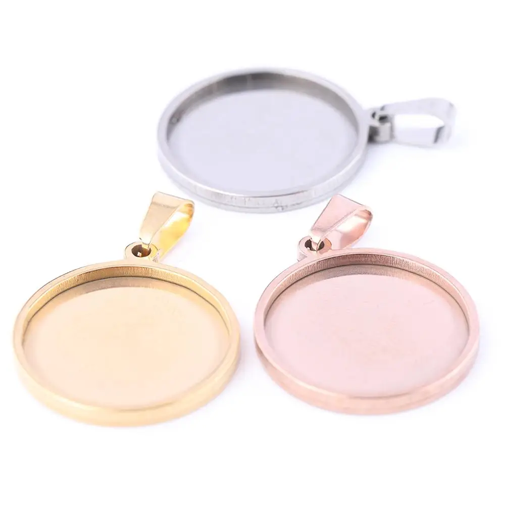 

10pcs 20mm rose gold plated stainless steel pendant cabochon base settings diy blank cameo bezel trays for jewelry making