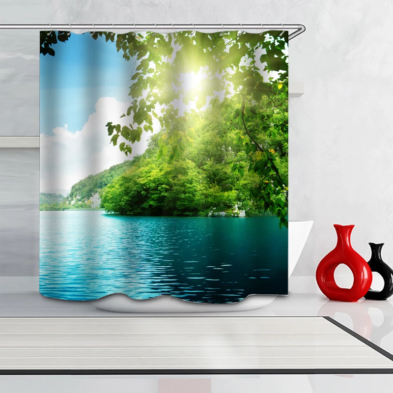 Цифровой 3D печать пейзаж полиэфирная Штора для ванны Водонепроницаемый индивидуальность Ванная комната перегородка шторка для душевой, ванной Шторы - Цвет: HC-1071