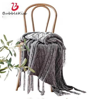

Bubble Kiss New Chenille Knitted Wool Blanket Nordic Style Tassel Design Blankets For Beds Home Decoration Bedroom Bed Blanket