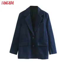 Tangada Мода, Женский Джинсовый блейзер, куртки, женское Синее джинсовое пальто с карманами, брендовая Дизайнерская одежда 4M23