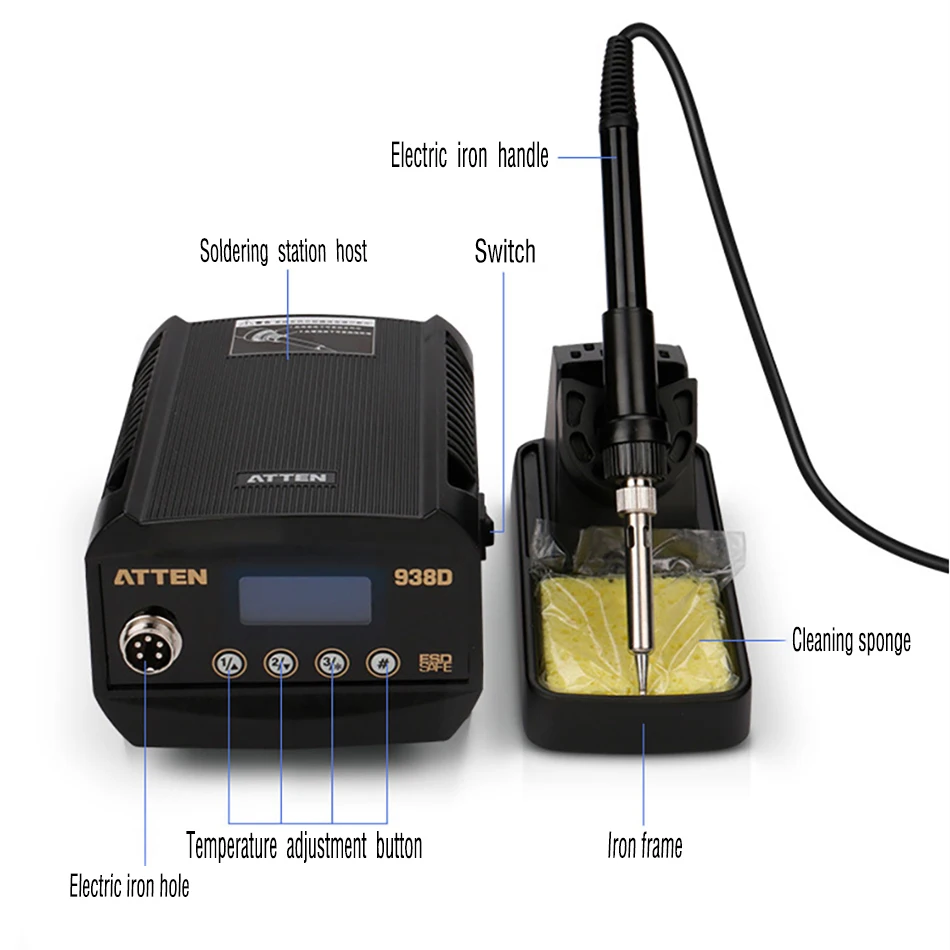 

ATTEN AT938D Soldering Station Anti-static Constant Temperature Soldering Station Soldering Iron Welding Station 110V/220V 50W