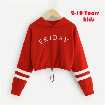 

Letter Stripe Print Hoodies Teen Kids Girls Cute Pullover Hooded Sweatshirts Tops Short Casual hoodies Girls bluza dziewczynka