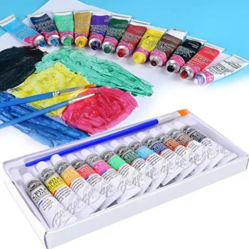 

12Pcs/set Acrylic Art Paints Set Watercolor Paints with Brush for Children Students Painting DIY New Arrival