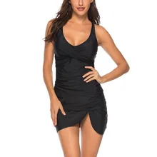 Женские купальные костюмы из двух частей женская пляжная одежда купальный костюм Танкини Топ с коротким однотонным купальным костюмом Размеры S M L XL XXL Черный