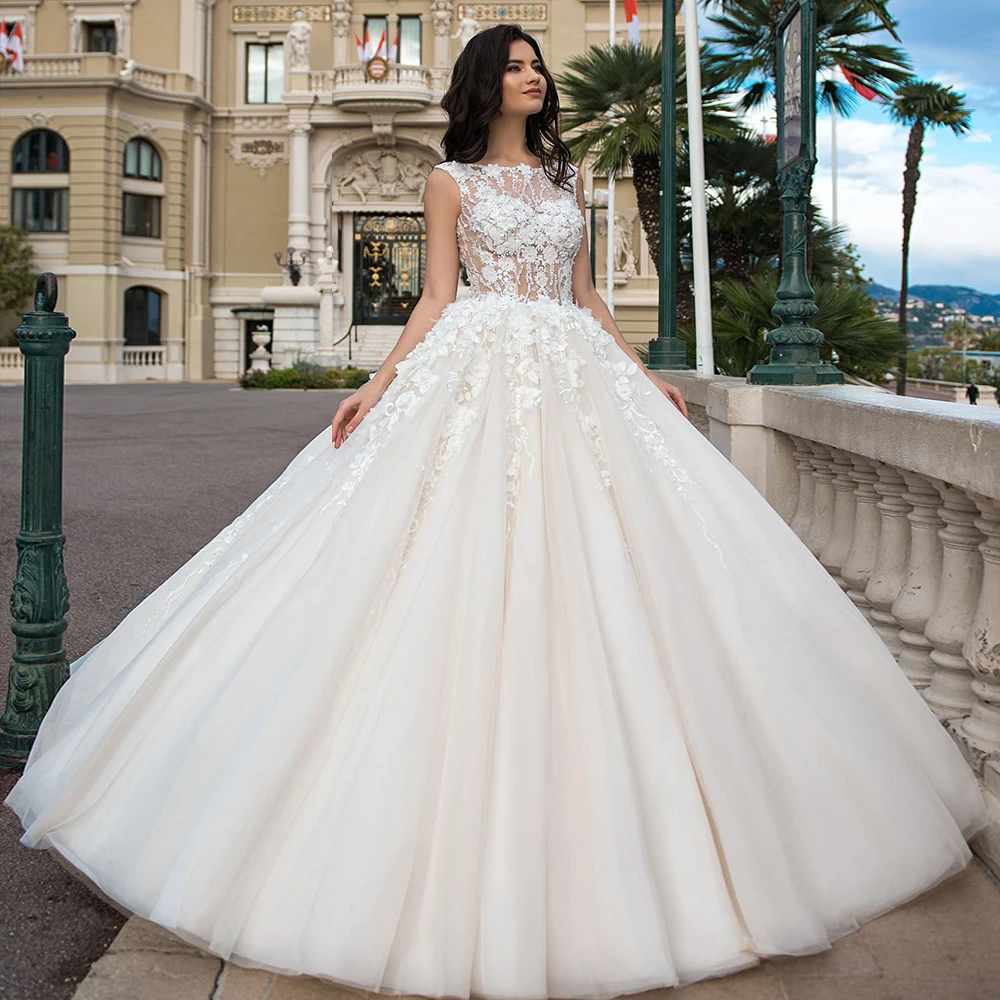 Роскошное бальное платье с цветами; свадебные платья; Vestido De Casamento; аппликации из бисера; Прозрачное платье принцессы; Matrimonio
