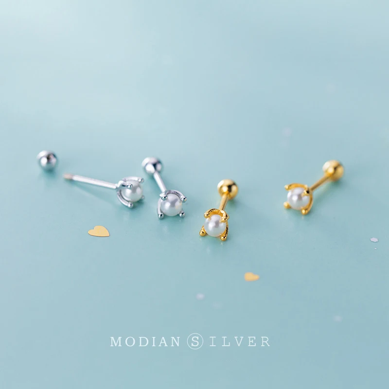 

Modian 925 Sterling Silver Small Natural Pearl Stud Earrings for Women Gold Color Silver Fine Jewelry Earings for Women Gifts