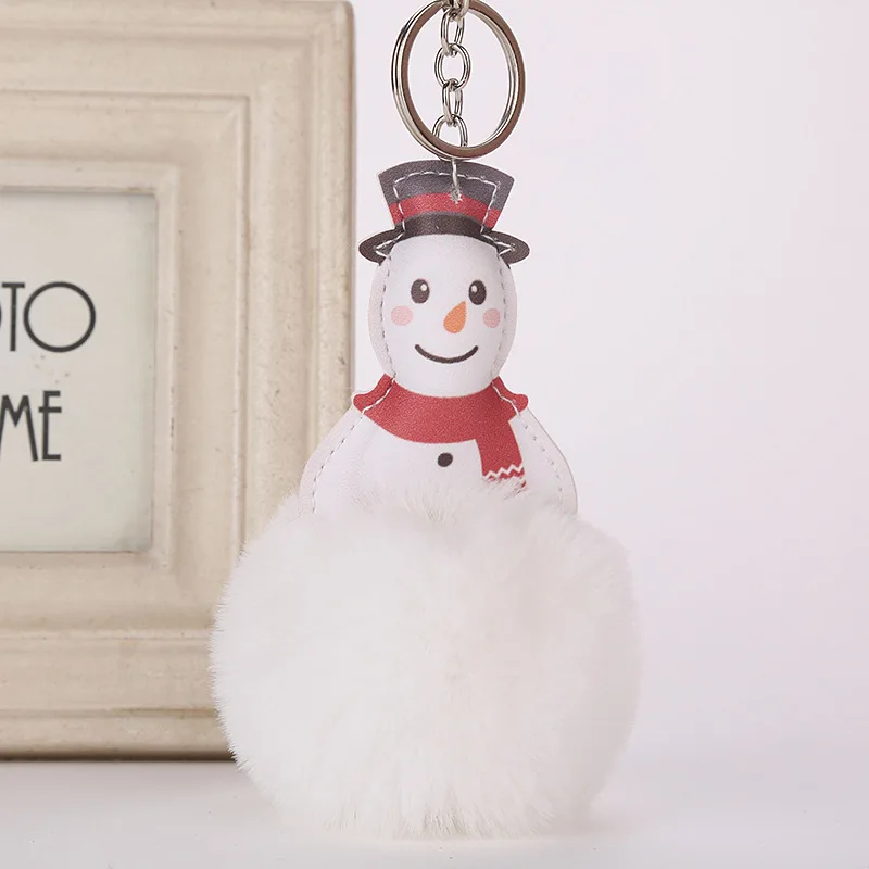 

Snowman Tree Fur Pompom Keychain Leather Merry Christmas Decoration For Home Key Chain Women Keyrings Bag Charm New Year MQ88