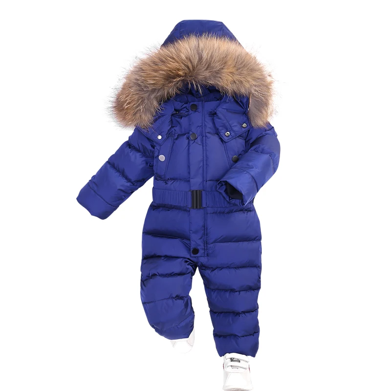 

Baby Jumpsuits Boys Girls Winter Ski Suit Overalls Baby Rompers Duck Down Jumpsuit Real Fur Children Outerwear Kids Snowsuit