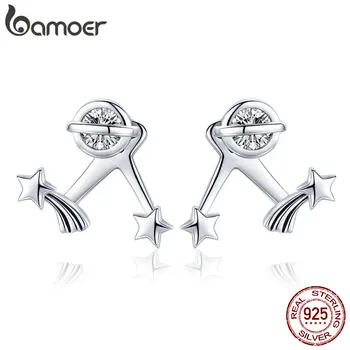 

BAMOER Earings 925 Sterling Silver Clear Cubic Zirconia Star Ear Jacket for Women Wedding Statement Crystal Jewelry SCE474
