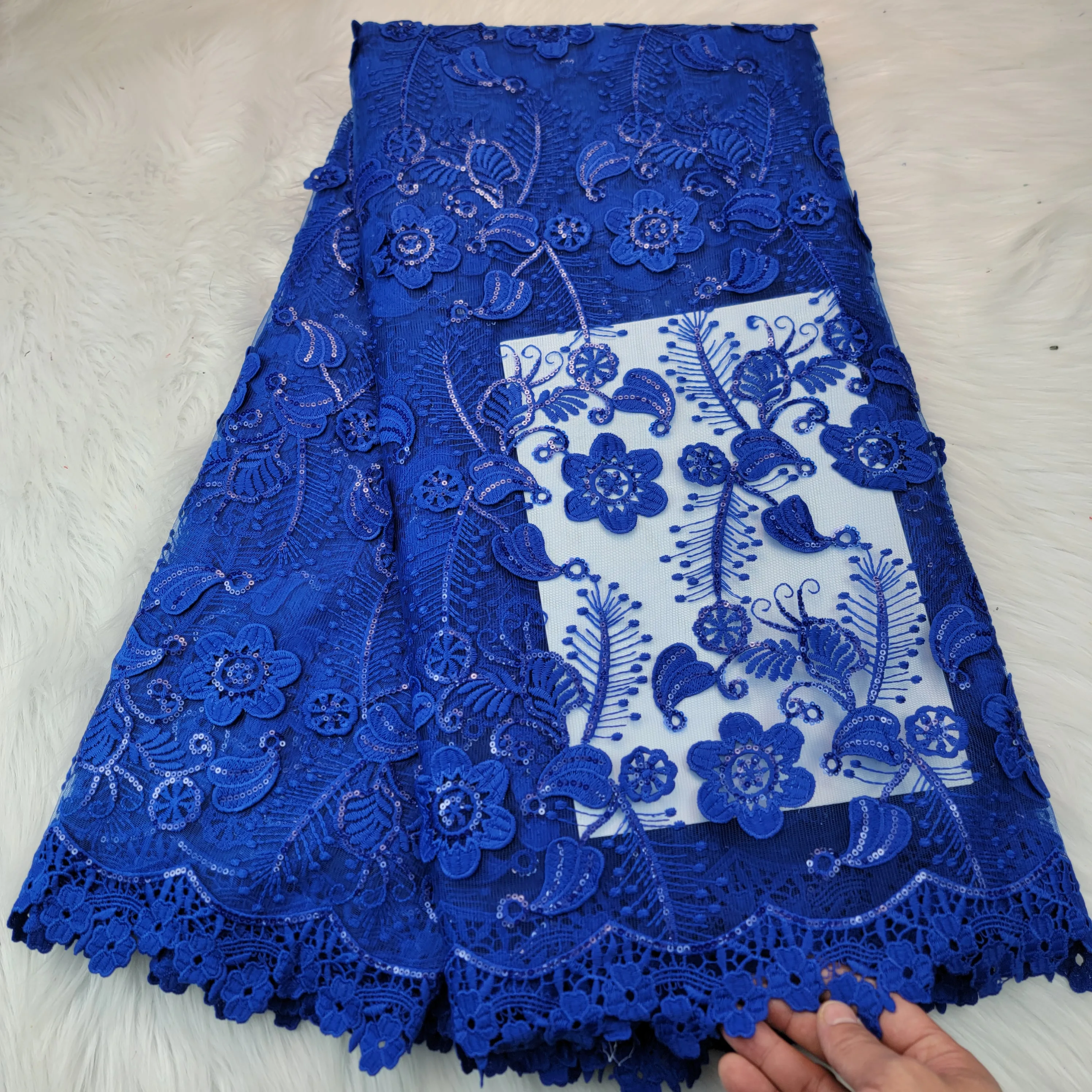 

French Lace Fabric 2022 High Quality African Lace Fabric With Sequins 3D Applique Mesh Laces For Wedding Party