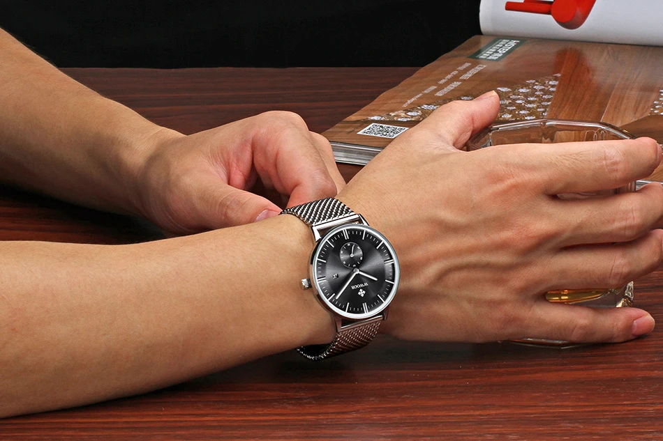 WWOOR часы для мужчин Лидирующий бренд роскошные часы сетка нержавеющая сталь ремешок для часов Япония кварцевый механизм 30 м водонепроницаемые повседневные мужские наручные часы