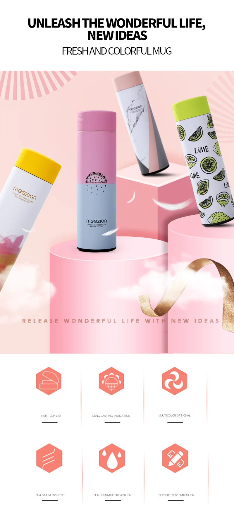 Keelorn 450ml Stainless Steel Vacuum Flasks Thermoses Cup Portable lemon Color Thermal Insulation Vacuum Bottle