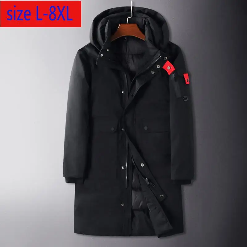 Новая мужская зимняя супер большая модная стеганая одежда X-long повседневная с отложным воротником толстое мужское зимнее пальто размера плюс L-6XL 7XL 8XL - Color: black