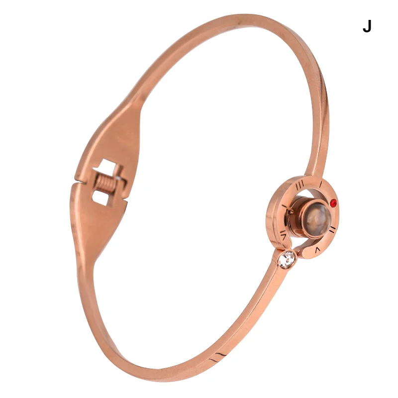 bracelet J Воспоминания о романтической любви свадебное ожерелье розовое золото и серебро 100 языков I love you проекция кулон коробка подарок на день Святого Валентина - Окраска металла: bracelet J