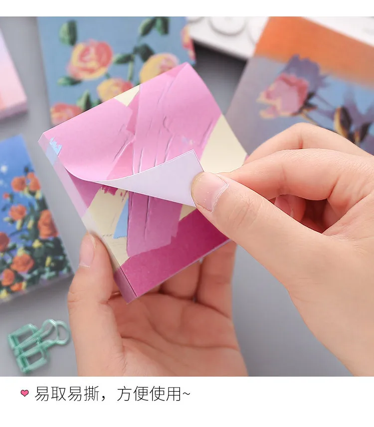 Girl Sticky Notes Oil Painting Color N Times Stickers Ins Beautiful Scenery Student Account Decoration Message Paper Memo Pads