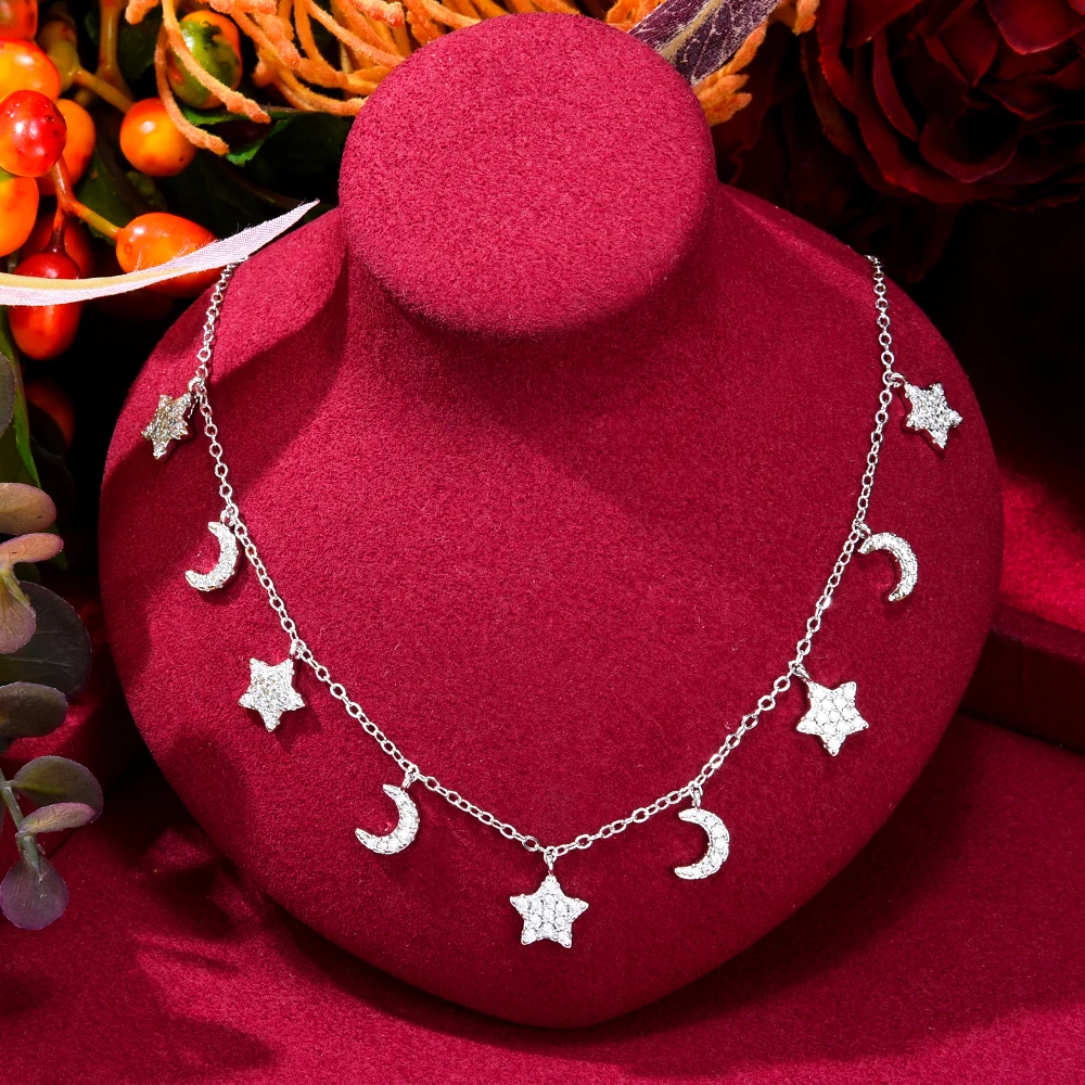 Siscathy Fashion New Star Moon Zirconia Pendant Necklaces For Women Female Girl Shiny Crystal On The Neck Party Jewelry Accessor