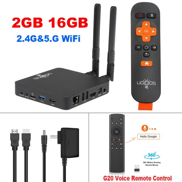 Android 9,0 Smart tv Box UGOOS AM6 S922X DDR4 2 Гб ОЗУ 16 Гб ПЗУ 2,4G+ 5G WiFi 1000M LAN BT 5,0 4K HD домашний медиаплеер телеприставка - Цвет: AM6-G20 Voice RC