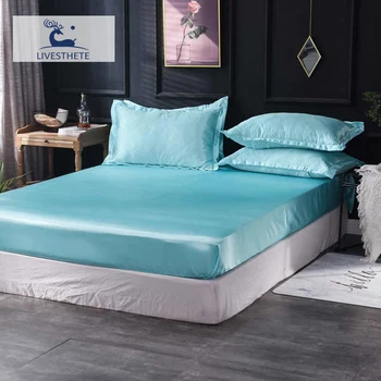 

Liv-Esthete 1PCS Satin Silk Luxury Fitted Sheet Double Queen Mattress Cover Sheet On Elastic Band Adult Single Rubber Band Sheet