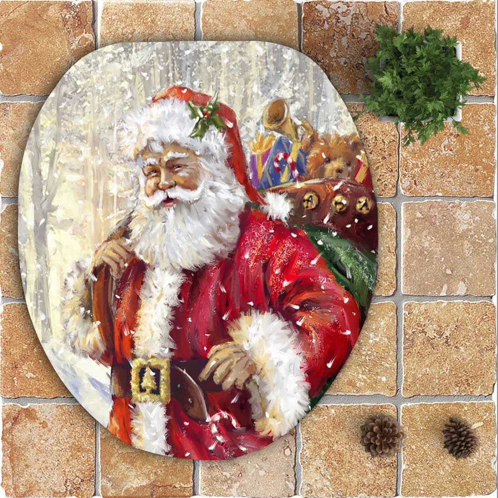 3pcsChristmas ванная комната мягкое моющееся сиденье для унитаза крышка коврик набор Нескользящая стойка для тряпок чехол крышка унитаза Рождественский набор ковриков для ванной